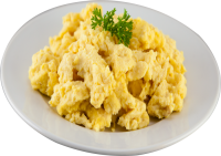a plate of scrambled eggs